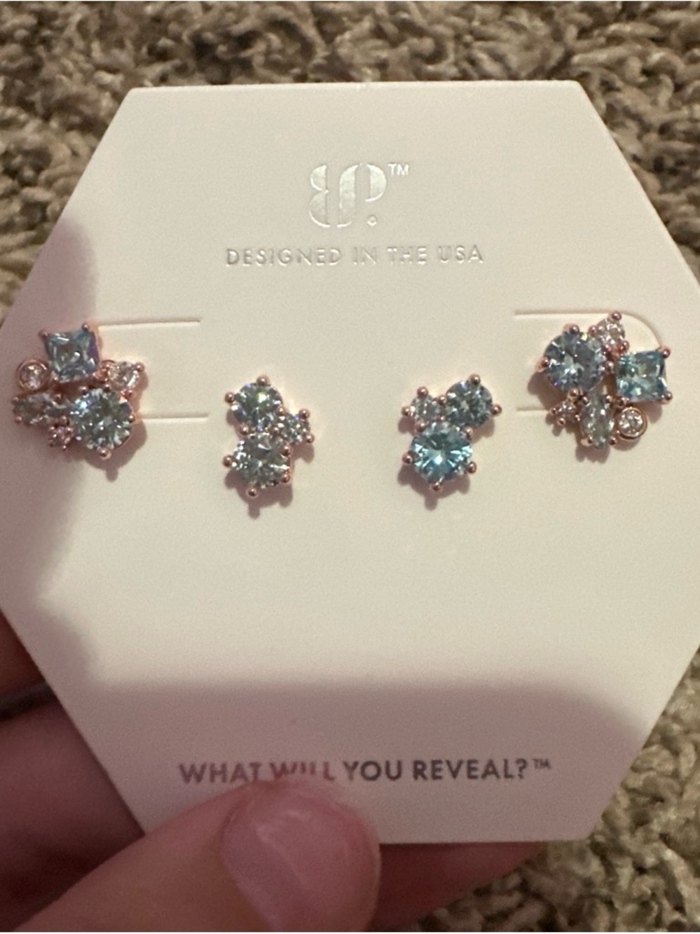 bp Rose Gold-Tone Blue Crystal Cluster Stud Earrings Set